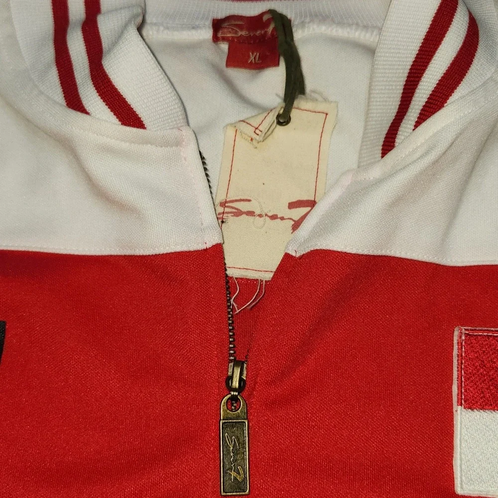 Seven7 Monaco Racing Track Jacket Mens XL Red White Full Zip Sporty Varsity NWT‎